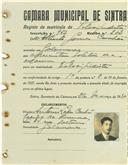 Registo de matricula de velocipedista em nome de Alberto Gomes Canhão, morador em Galamares, com o nº de inscrição 952.