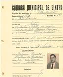 Registo de matricula de velocipedista em nome de João Branco, morador em Sintra, com o nº de inscrição 1981.