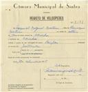 Registo de velocípede de marca Benfica, com o nº 8281, em nome de Ezequiel Miguel Martins, morador em Odrinhas.