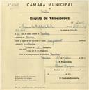 Registo de velocípede com o nº 2007, em nome de Fernando Batista Cleto, morador em Queluz.