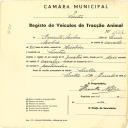 Registo de um veiculo de quatro rodas tirado por dois animais de espécie cavalar destinado a transporte de mercadorias em nome de Ernesto Nobre, morador em Sintra.