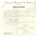Registo de velocípede com o nº 5585, em nome de João da Silva Vieira dos Reis, morador em Estrada de Carenque, Belas.