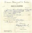 Registo de velocípede de marca Caravela, com o nº 5566, em nome de Joaquim Clemente Caetano, morador em Aldeia Galega.