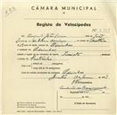 Registo de velocípede de marca Invicta, com o nº 3353, em nome de Augusto João Lima, morador em Odrinhas.