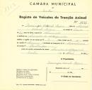 Registo de um veiculo de duas rodas tirado por um animal de espécie asinina destinado a transporte de mercadorias em nome de Domingos Vicente Roque, morador no Arneiro de Arreganha.