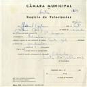 Registo de velocípede de marca Auto Moto, com o nº 4310, em nome de Manuel Caetano, morador em Odrinhas.