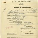 Registo de velocípede de marca Olga, com o nº 2327, em nome de Armando Ferreira Simões, morador em Catribana.