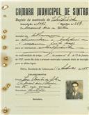 Registo de matricula de velocipedista em nome de Manuel Dias da Silva, morador em Albarraque, com o nº de inscrição 1042.