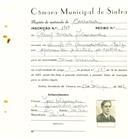 Registo de matricula de carroceiro em nome de Raul Maria Alexandre, morador na Quinta da Samaritana, Belas, com o nº de inscrição 1719.