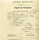 Registo de velocípede com o nº 2080, em nome de Carlos Alberto Espírito Santo, morador em Largo do Palácio nº 31 r/c, Queluz.