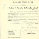 Registo de um veiculo de duas rodas tirado por um animal de espécie muar destinado a transporte de mercadorias em nome de Domingos Oliveira da Cunha, morador em São Pedro.