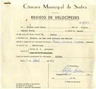Registo de velocípede de marca Famel com motor Vitória, com o nº 9950, em nome de Vítor José Névoa, morador em Rua José Antunes dos Santos, Sintra.