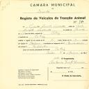 Registo de um veiculo de duas rodas tirado por dois animais de espécie bovina destinado a transporte de mercadorias em nome de Alfredo Duarte Lavrador, morador em Cabriz.
