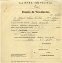 Registo de velocípede de marca L.R.S., com o nº 2233, em nome de Manuel António Faustino, morador em Arneiro da Arreganha.