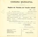 Registo de um veiculo de duas rodas tirado por um animal de espécie cavalar destinado a transporte de mercadorias em nome de João Rocha Júnior, morador na Quinta do Molha Pão, Tala.