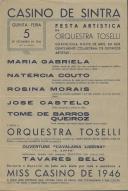 Programa de espetáculos com a participação dos artistas Maria Gabriela, Natércia Couto, Rosina Morais, José Castelo e Tomé de Barros Queiroz.