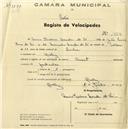 Registo de velocípede de marca Smart, com o nº 1824, em nome de Maria Helena Mendes de Sá, moradora em Queluz.