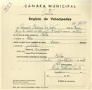 Registo de velocípede de marca Dinar, com o nº 3250, em nome de Fernando Marques da Costa, morador em Belas.