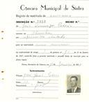 Registo de matricula de carroceiro em nome de João Domingos Patrício, morador em Odrinhas, com o nº de inscrição 1952.