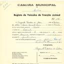 Registo de um veiculo de duas rodas tirado por dois animais de espécie bovina destinado a transporte de mercadorias em nome de Augusto Teodoro da Silva, morador em Lourel.