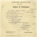 Registo de velocípede de marca Olga, com o nº 2516, em nome de António Miguel Duarte, morador em Amoreira.