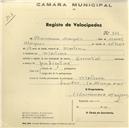Registo de velocípede de marca Oriental, com o nº 843, em nome de Maximiano Marques, morador em Morelena.