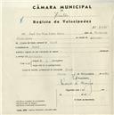 Registo de velocípede com o nº 4515, em nome de José dos Reis Pinto Alves, morador em Linhó.