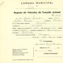 Registo de um veiculo de duas rodas tirado por dois animais de espécie asinina destinado a transporte de mercadorias em nome de José Simões Parcelas, morador no na Assafora.