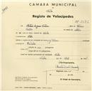 Registo de velocípede de marca Toman, com o nº 2472, em nome de António de Jesus Ventura, morador em Sintra.