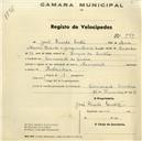 Registo de velocípede de marca Nacional, com o nº 559, em nome de José Duarte Costa, morador em Carrascal de Sintra.