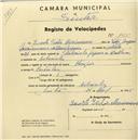 Registo de velocípede de marca Olympique, com o nº 1625, em nome de Duarte Vítor Maximiano, morador em Cabecinha.