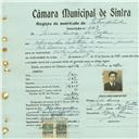 Registo de matricula de velocipedista em nome de Inácio Dinis da Costa, morador em Águas Livres, com o nº de inscrição 443.