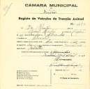 Registo de um veiculo de duas rodas tirado por dois animais de espécie asinina destinado a transporte de mercadorias em nome de José Monteiro, morador em Alvarinhos.