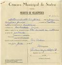 Registo de velocípede de marca Vilar, com o nº 8062, em nome de António Duarte Simplicio, morador em Negrais.