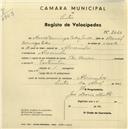 Registo de velocípede de marca The Union, com o nº 2460, em nome de Manuel Domingos Pedro Júnior, morador em Alvarinhos.