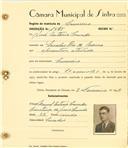Registo de matricula de carroceiro em nome de José António Canada, morador em Serradas Rio de Mouro, com o nº de inscrição 1484.