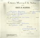Registo de velocípede com o nº 8435, em nome de Luís Gomes Bernardino, morador em Galamares.