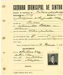 Registo de matricula de velocipedista em nome de Joaquim Augusto Vaz, morador em Belas, com o nº de inscrição 1929.