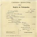 Registo de velocípede com o nº 2348, em nome de Domingos Bernardino, morador em Almoçageme.