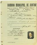 Registo de matricula de velocipedista em nome de António Julião, morador em Morelena, com o nº de inscrição 1821.