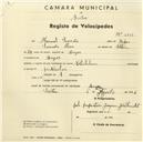 Registo de velocípede com o nº 2633, em nome de Manuel Simões, morador em Anços.