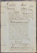 Feito cível de resíduos de testamento de Joaquim Nunes Boga, morador em Almoçageme, cujo  testamenteiro foi o seu genro António Francisco Louça, morador no mesmo lugar.