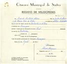 Registo de velocípede com o nº 9202, em nome de Arcindo António Silva, morador em Carenque.