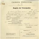 Registo de velocípede de marca Champion, com o nº 1114, em nome de Domingos Freire Carioca, morador em Magoito.