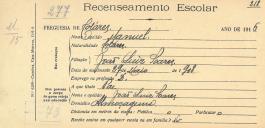 Recenseamento escolar de Manuel Soares, filha de João Luiz Soares, morador em Almoçageme.