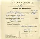 Registo de velocípede de marca Union, com o nº 3292, em nome de Alberto Marques, morador em Vila Verde.