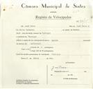 Registo de velocípede com o nº 8715, em nome de José Pedro, morador em Carenque.