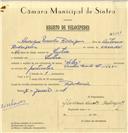 Registo de velocípede de marca Vilar, com o nº 6764, em nome de Henrique Mendes Rodrigues, morador em Sintra.