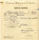 Registo de velocípede de marca Sachs, com o nº 7427, em nome de Cipriano Jorge Simões, morador em Abrunheira.