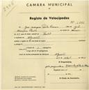 Registo de velocípede com o nº 1641, em nome de José Marques Pinto Correia, morador em Algueirão.